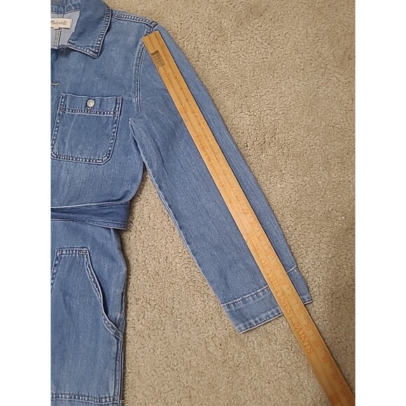 Madewell Denim Coveralls Womens M Blue Button Up LS Work Utility Boho Jumpsuit - Picture 10 of 16